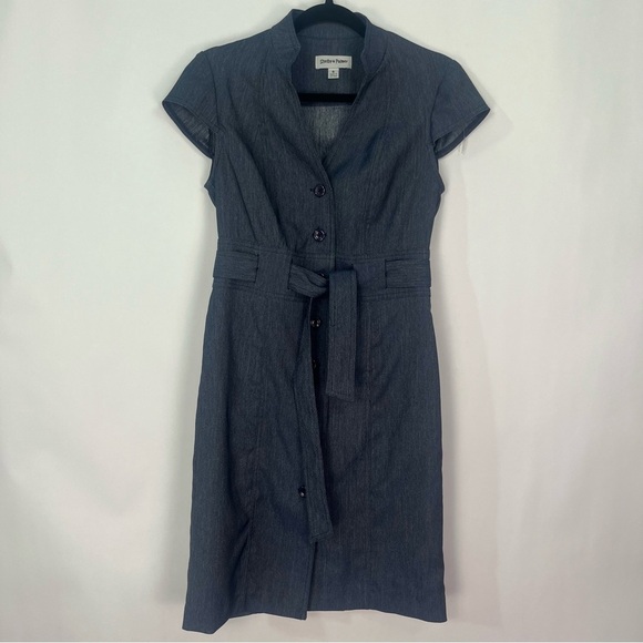 Shelby and Palmer Denim- Like Button Down Belted Dress Cap sleeves Sz 6 - Picture 1 of 8